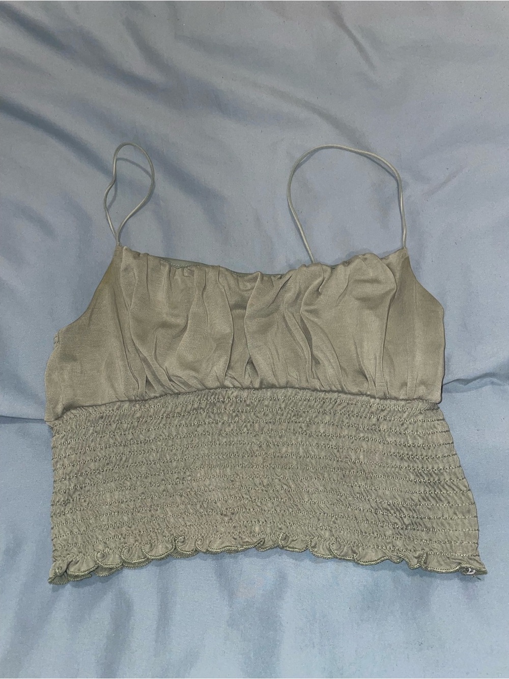 Urban Outfitters Sage Green Smocked Spaghetti Strap Crop Top